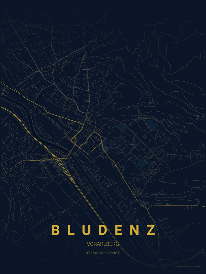 Beispielposter von Bludenz im Stil Mitternachtsblau