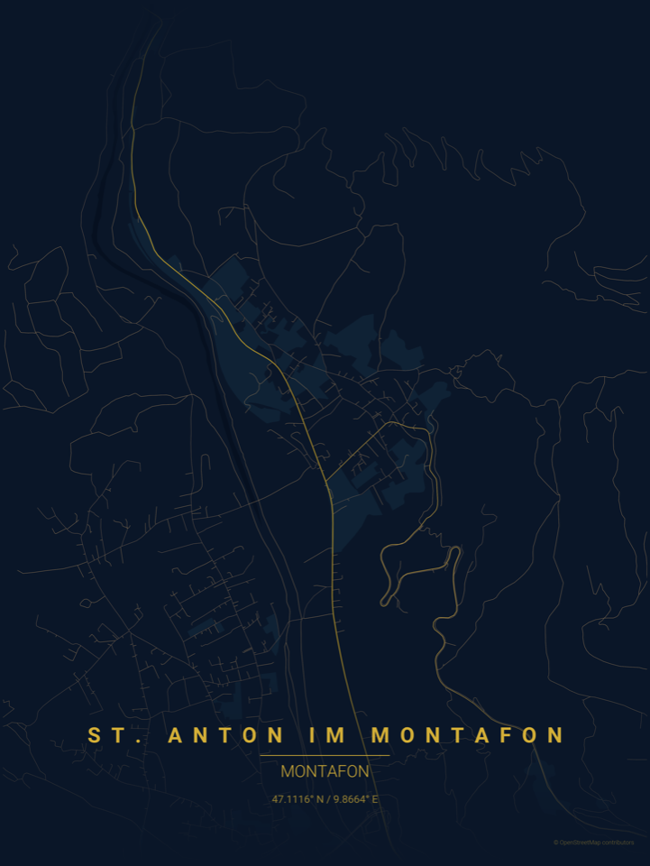 Beispielposter von St. Anton im Montafon im Stil Mitternachtsblau